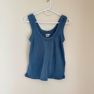 Faherty Dream Cotton Gauze Slate Navy Blue Tank Top - S